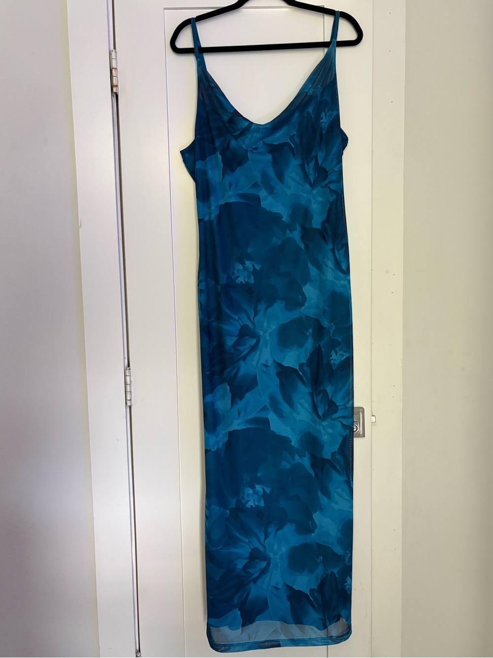 Blue Floral Slip Dress - Women's Teal Satin Dress